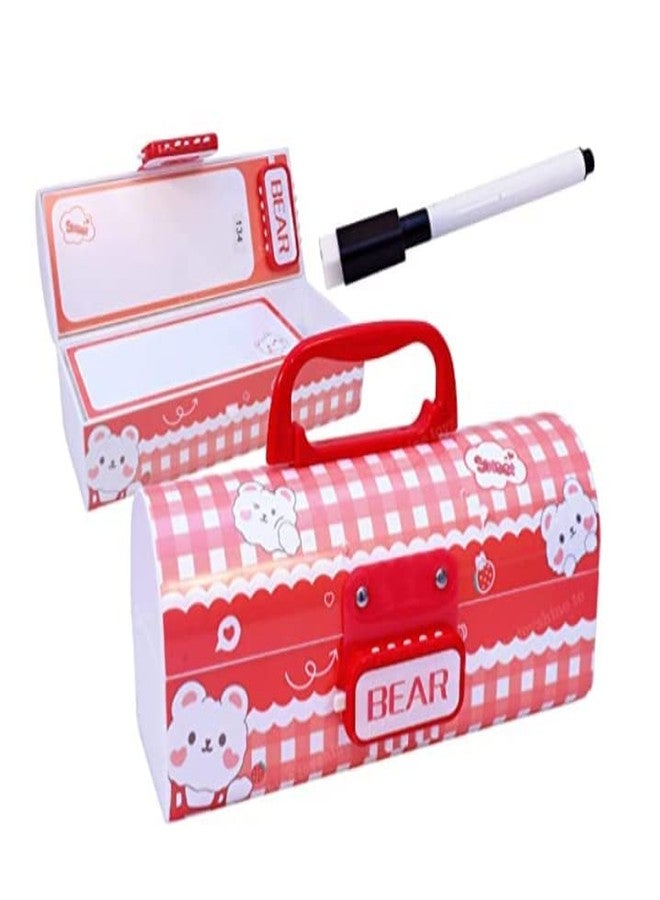Rahasya Enterprise Kids Pen & Pencil Box-Suitcase Style Password Lock Pencil Case,Multi-Layer Pencil Box for Kids, Boys, Girls, Stationary Organizer Case for Kids (Red - Bear) - Image 1