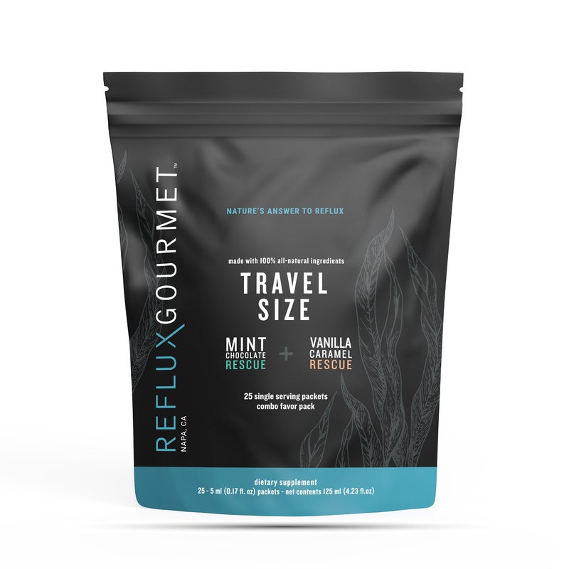 REFLUX GOURMET Natural Heartburn Acid Reflux Relief Support Supplement for GERD, LPR, Indigestion, Aid for Intermittent Fasting, Alginate Therapy, Single Serve 25 Pack, Mint Chocolate/Vanilla Caramel - Image 1