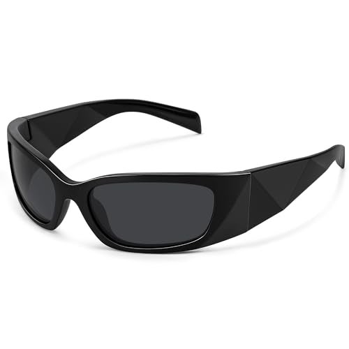 Fozono Retro Wrap Around Sunglasses for Women Trendy Y2k Vintage Sun Glasses UV Protection FZN827 Black Frame/Gray Lens - Image 1