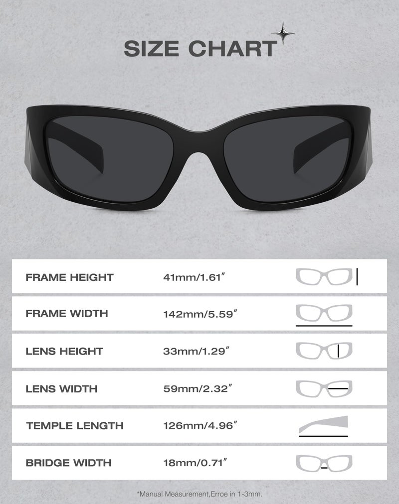 Fozono Retro Wrap Around Sunglasses for Women Trendy Y2k Vintage Sun Glasses UV Protection FZN827 Black Frame/Gray Lens - Image 4
