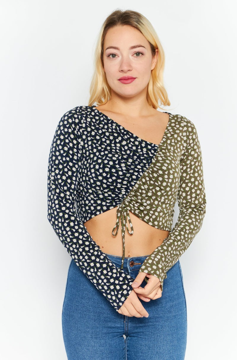 Endless Blu Women V Neck Neck Long Sleeve Blouse, Multicolor - Image 1