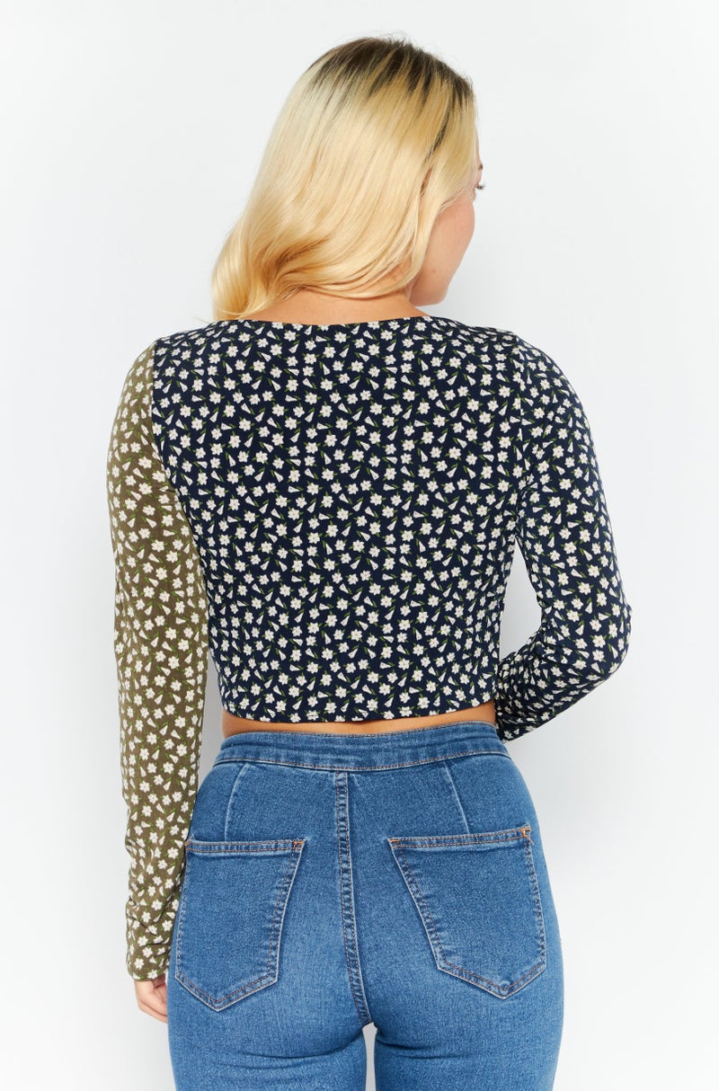 Endless Blu Women V Neck Neck Long Sleeve Blouse, Multicolor - Image 4