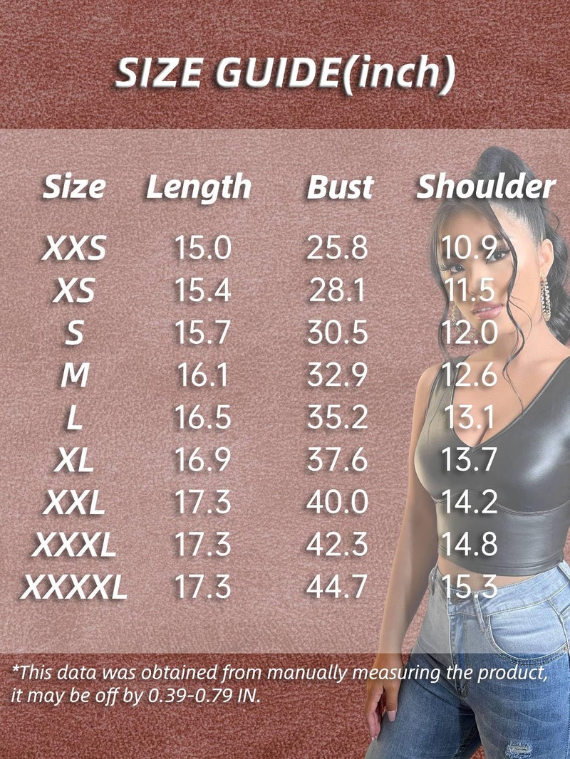 Floerns Women's PU Leather V Neck Sleeveless Camisole Solid Crop Tank Top Black M - Image 4