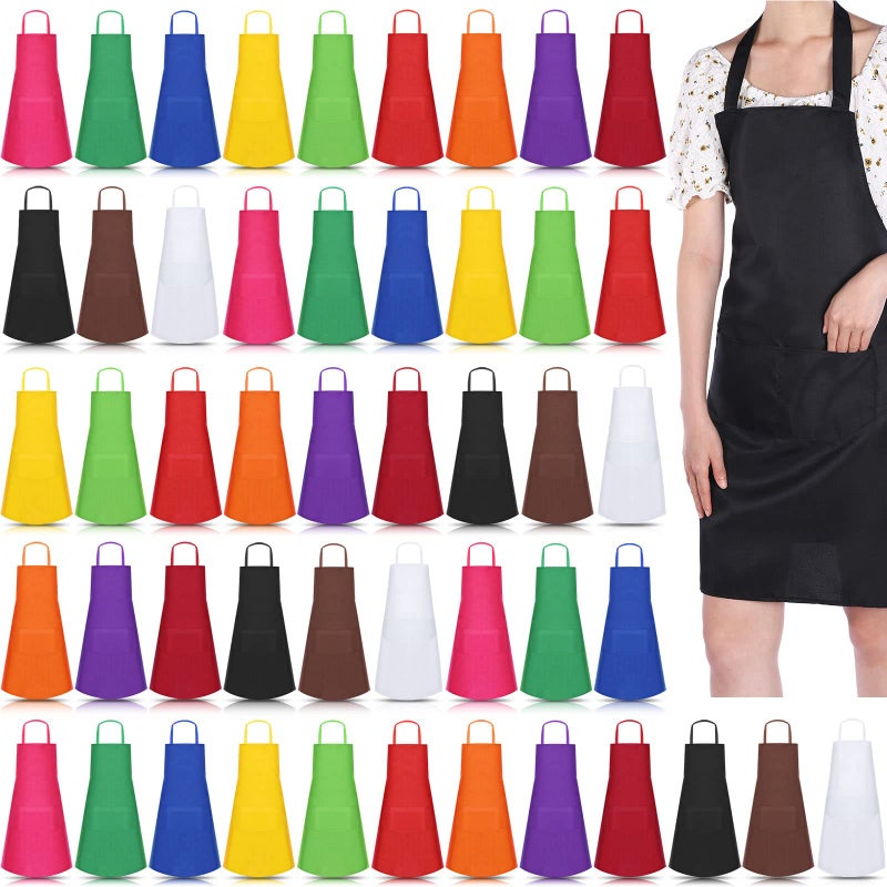 Handepo Handepo Bib Apron Bulk Unisex Cotton Aprons with Pockets Plain Washable for Kitchen Restaurant BBQ Painting Crafting12 Colors36 Pack 