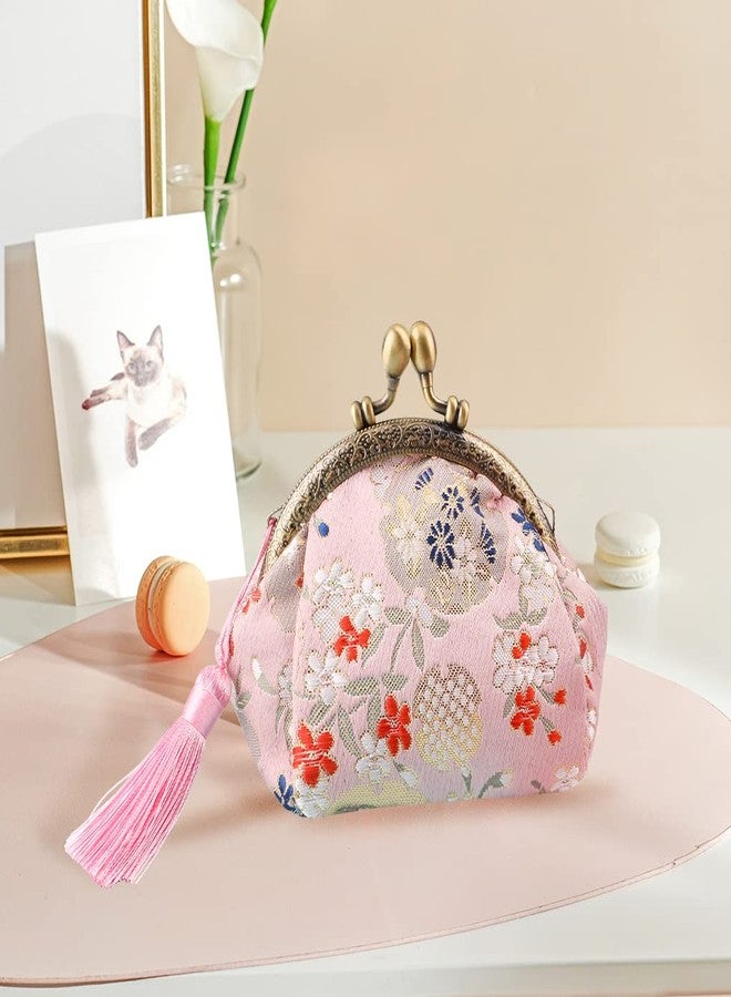 Oyachic Coin Purse Buckle Clasp Purses Kiss Lock Bag Vintage Pouch Girl Change Purse Clasp Handbags Flower Wallets for Women (Pink) - Image 5