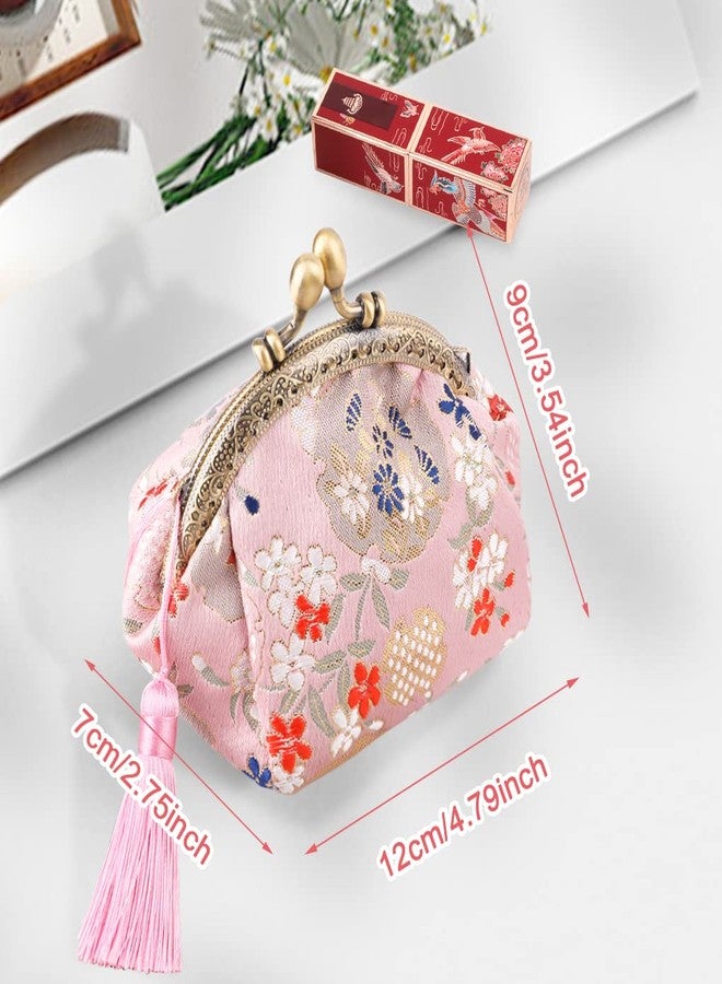 Oyachic Coin Purse Buckle Clasp Purses Kiss Lock Bag Vintage Pouch Girl Change Purse Clasp Handbags Flower Wallets for Women (Pink) - Image 4