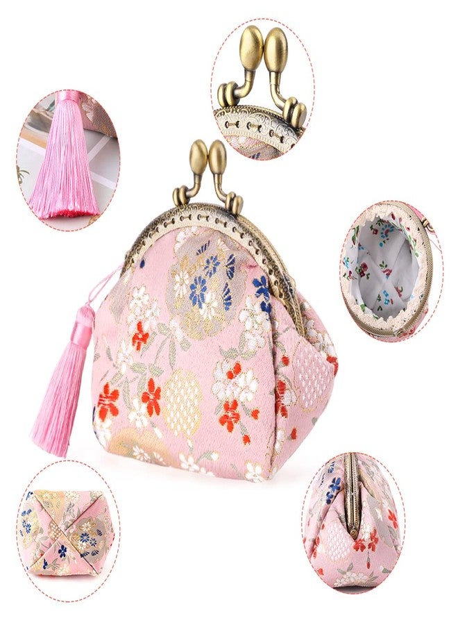 Oyachic Coin Purse Buckle Clasp Purses Kiss Lock Bag Vintage Pouch Girl Change Purse Clasp Handbags Flower Wallets for Women (Pink) - Image 2