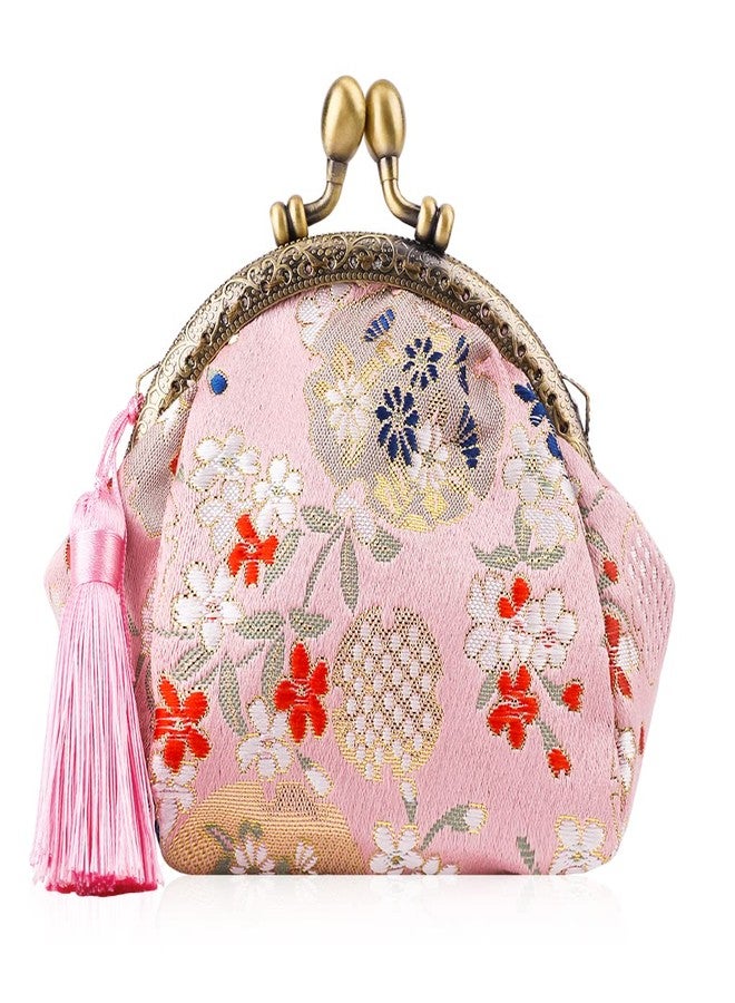 Oyachic Coin Purse Buckle Clasp Purses Kiss Lock Bag Vintage Pouch Girl Change Purse Clasp Handbags Flower Wallets for Women (Pink) - Image 1