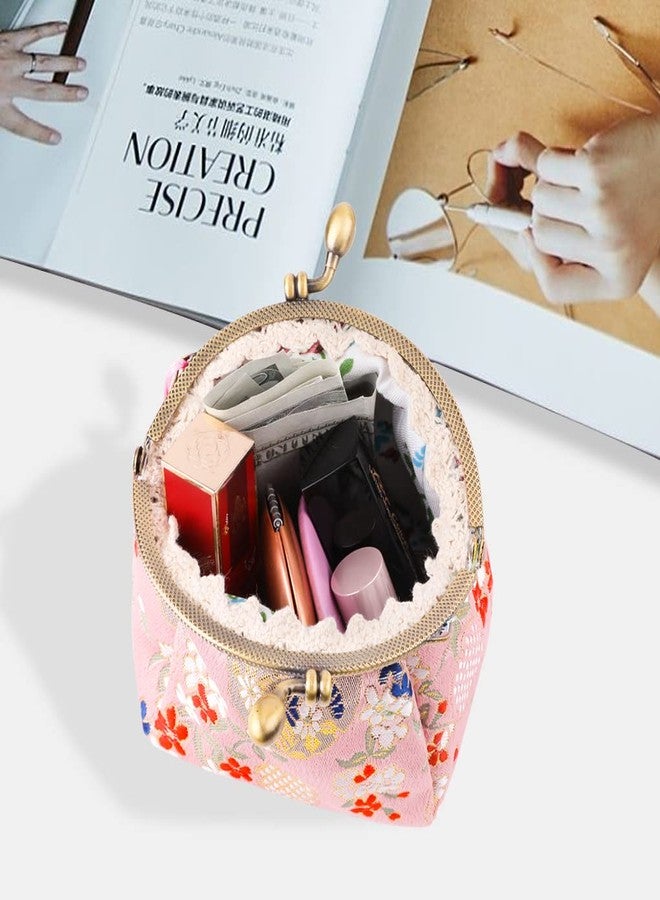 Oyachic Coin Purse Buckle Clasp Purses Kiss Lock Bag Vintage Pouch Girl Change Purse Clasp Handbags Flower Wallets for Women (Pink) - Image 3
