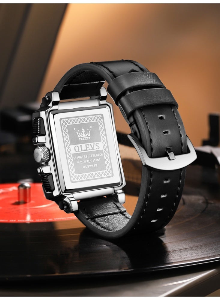 أوليفز ساعات OLEVS المربعة للرجال من الجلد البني كرونوغراف ساعة عمل أنيقة مضيئة ومقاومة للماء ساعات معصم كاجوال - Image 5