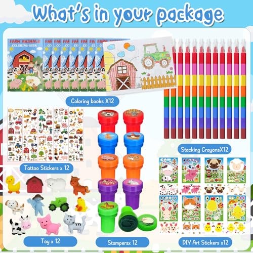 Cinrobiye 72 Pcs Farm Animal Party Favors Set Barnyard Tractor Birthday Supplies Farmhouse Party Goodie Bag Fillers Coloring Books Stickers Stampers Fiesta Rodeo Cow Craft DIY Kit Pinatas Reward - Image 5