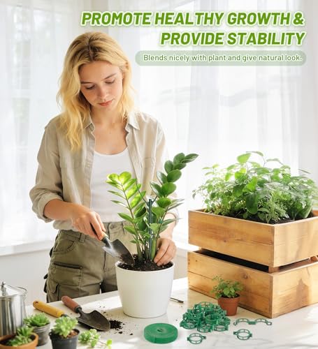 HOMEBROS Plant Support Stakes, 6 Pcs Stackable Plant Support Poles with 20 Clips, 1 Roll Tie for Indoor Outdoor Monstera Climbing Plants, Green - Image 5