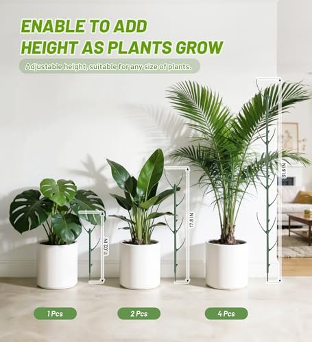 HOMEBROS Plant Support Stakes, 6 Pcs Stackable Plant Support Poles with 20 Clips, 1 Roll Tie for Indoor Outdoor Monstera Climbing Plants, Green - Image 2