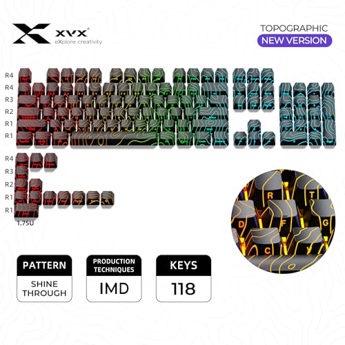 GMKWTL XVX Black Topographic Shine Through Keycaps, Backlit Gaming Keycap Set with OEM Profile, Side Printed Keyboard Key caps Suitable for 60% 65% 75% 80% 96%100% MX Switches Mechanical Keyboard - Image 4