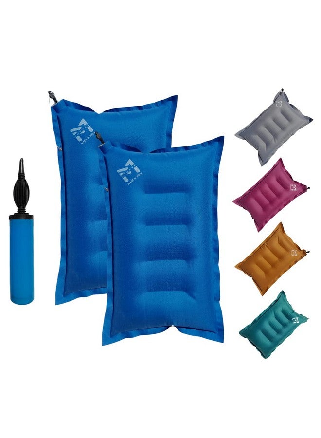 PM SQUARE Cotton Blend Inflatable Soft Portable Air Travel Pillow Pack of 2 With An Air Pump And Headrest Accessory, Multicolor - Image 1