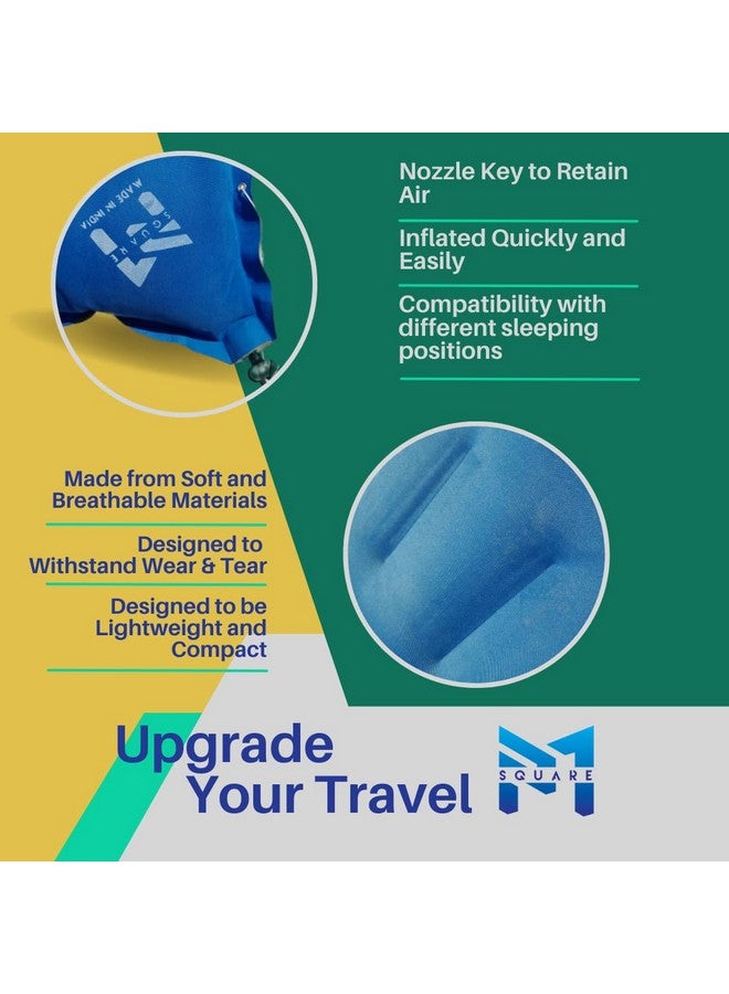 PM SQUARE Cotton Blend Inflatable Soft Portable Air Travel Pillow Pack of 2 With An Air Pump And Headrest Accessory, Multicolor - Image 2