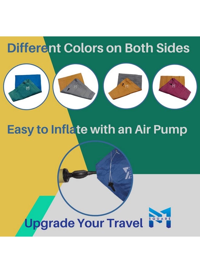 PM SQUARE Cotton Blend Inflatable Soft Portable Air Travel Pillow Pack of 2 With An Air Pump And Headrest Accessory, Multicolor - Image 4