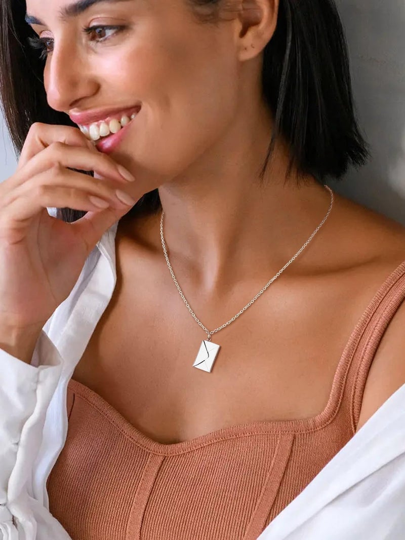 KeyStyle Silver Love Letter Necklace for Women, Envelope Necklaces with Message Inside for Her Mother's Day Gifts (18'') - Image 3
