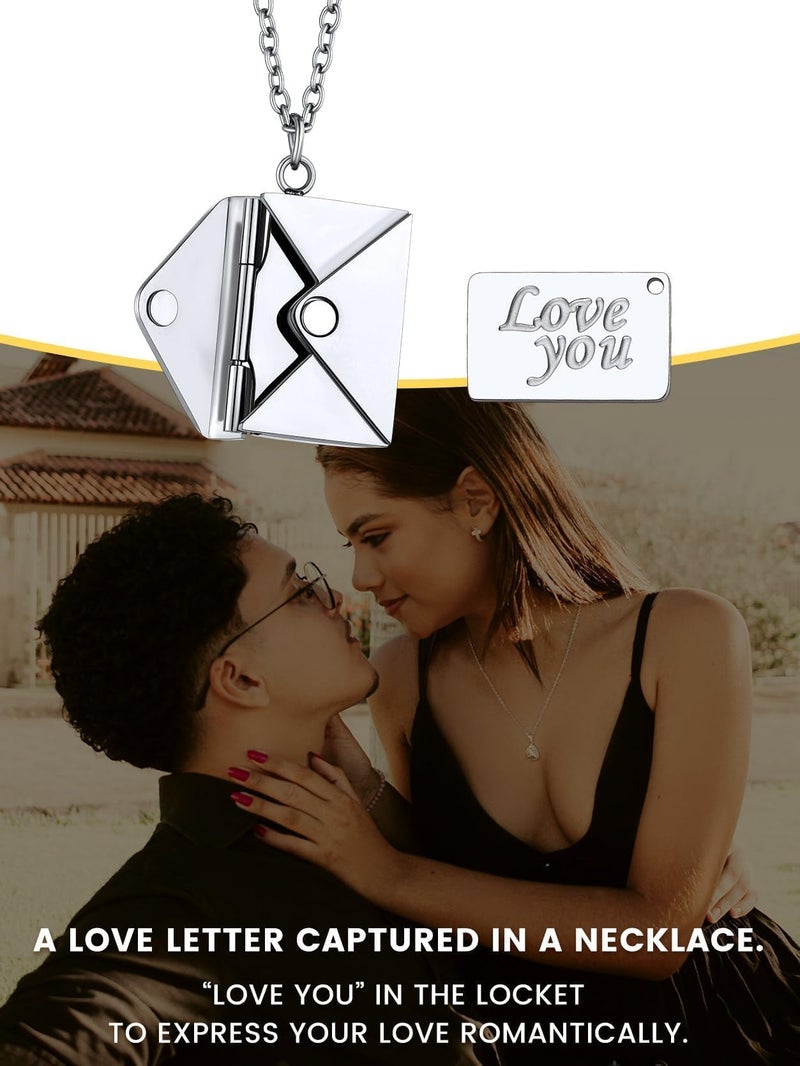 KeyStyle Silver Love Letter Necklace for Women, Envelope Necklaces with Message Inside for Her Mother's Day Gifts (18'') - Image 2