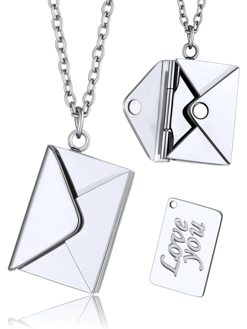 KeyStyle Silver Love Letter Necklace for Women, Envelope Necklaces with Message Inside for Her Mother's Day Gifts (18'') - Image 1
