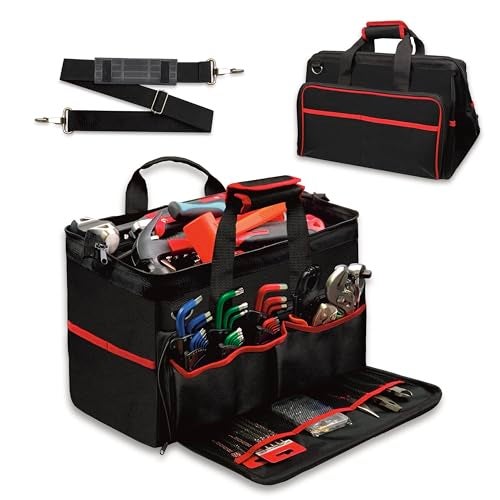 WETT Heavy Duty Tool Bag, 17.3-Inch 30-Pocket Large Portable Adjustable Tool Organizer Storage Bag with Large Zipper for Men, Carrying Toolbag, Electrician Mechanic Construction - Image 1