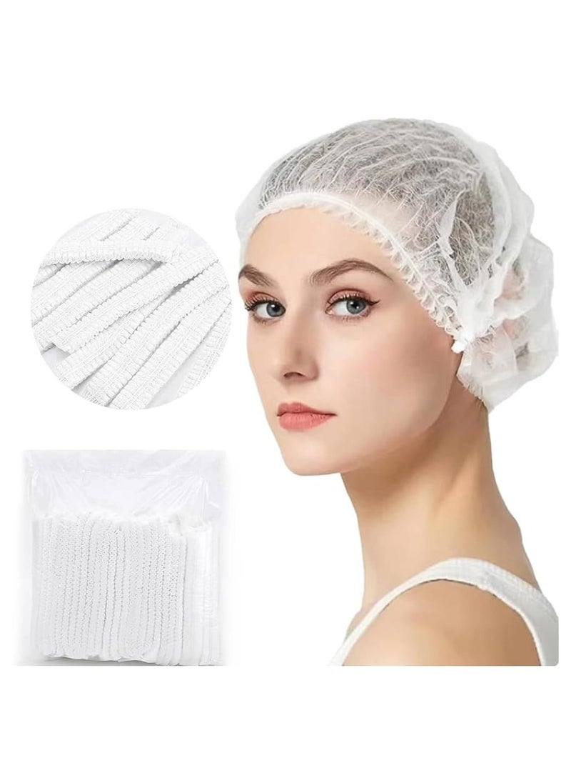 BOS 100 Pcs Disposable Hair Hat Net Cap Non-Woven Head Cover Hat For Food Catering Kitchen And Restaurants Hair Net White 
