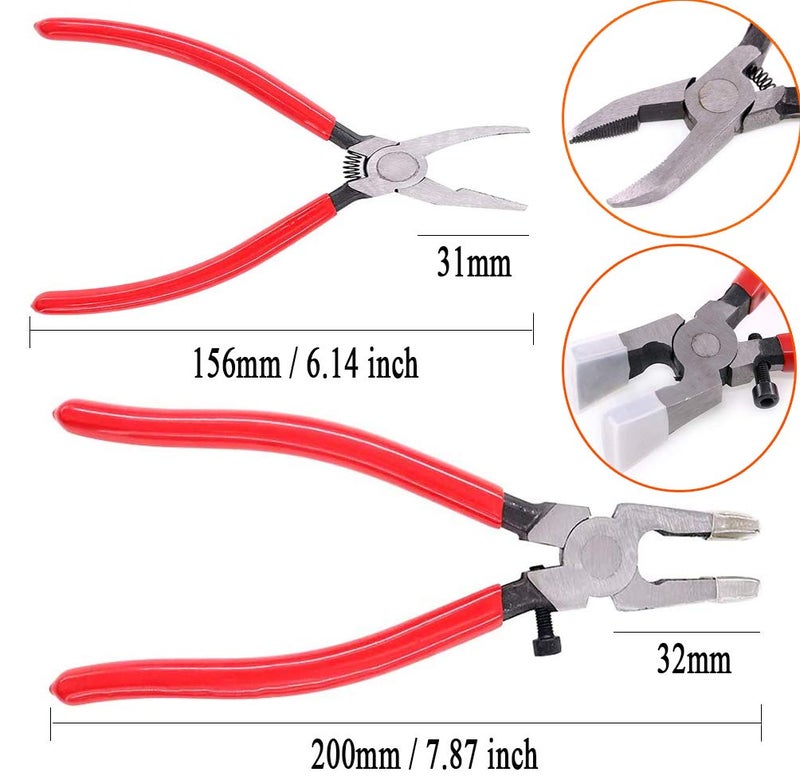 Qovydx 7Pcs Premium Glass Running Breaking Pliers & Grozer Kit with Rubber Tips, Heavy Duty Glass Cutting Tools for Stained Glass Fusing, Breaking, Grozing - Image 4