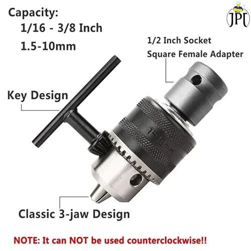 JPT 1.5-13mm Capacity Drill Chuck Mount 3/8-20UNF Quick Change Connect Conversion Chuck with 1/2 Inch Socket Square Female Adapter (NOT FOR ANGLE GRINDERS) - Image 5