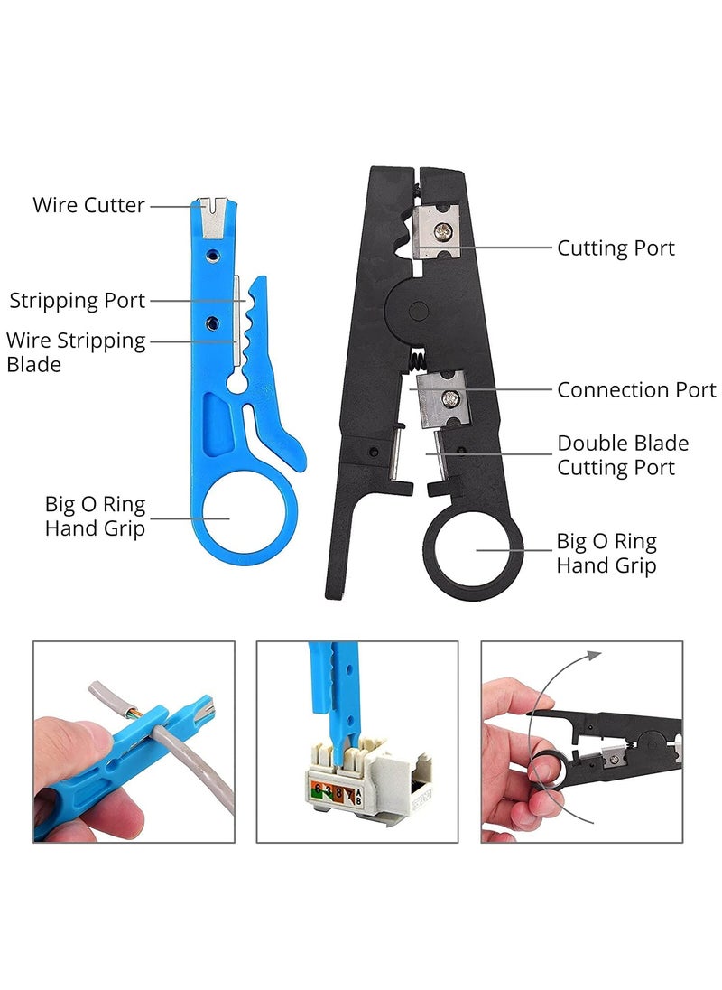 CLUSPEX Crimping Tool RJ45 Wire Cutter Tool Kit Cat5 Cat5e Cat6 50PCS Pass Through Connectors 50PCS Covers Network Cable Tester Wire Punch Down Cutter Pass Through Tool 9v Battery
