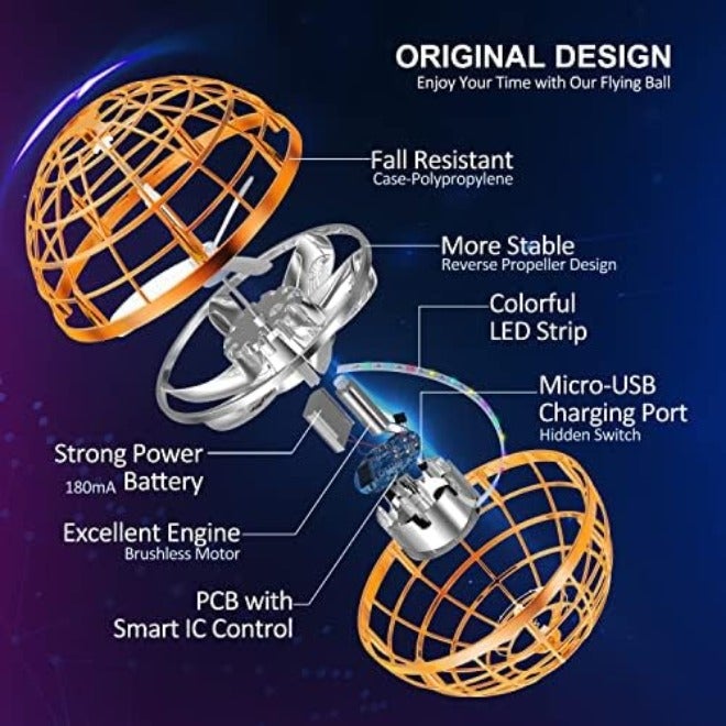 LEMATRIX Flying Orb Ball Toy, Hover Ball Boomerang Fly Fidget Spinner, Cool Toys Gifts for 6-12+ Years Old Boys and Girls, Hand Mini Drone Cosmic Globe, Indoor Outdoor Toys (Blue) - Image 4