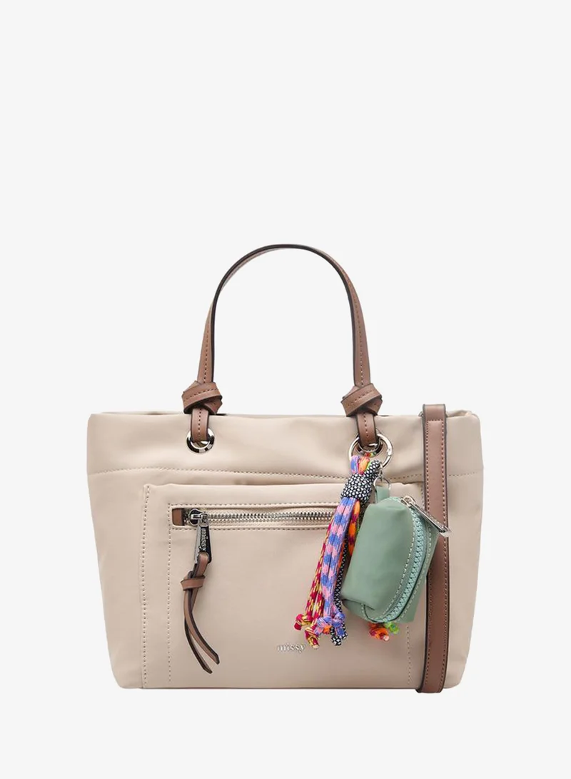 MISSY Solid Tote Bag With Charm Accent