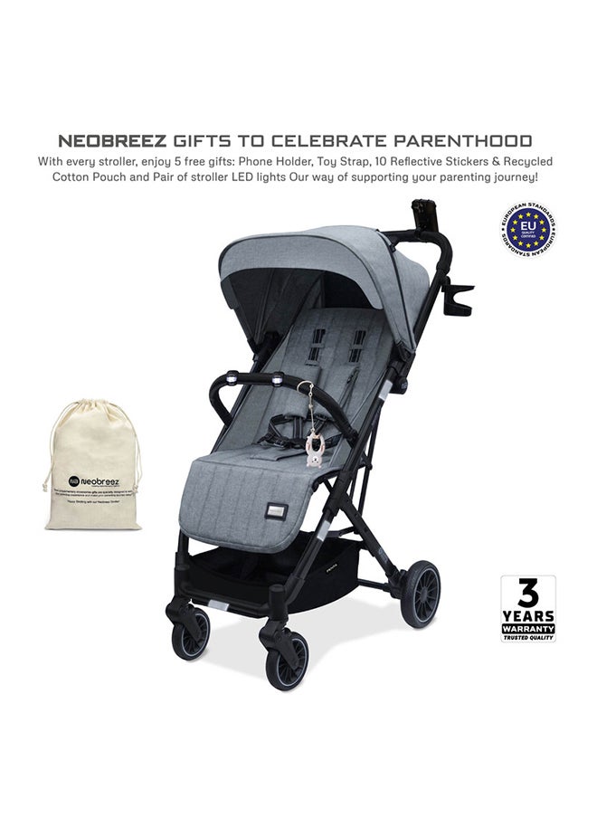 neobreez PENTA Lightweight Travel Baby Toddler Stroller, Trolley Handle Pushchair, Quick Fold And Auto lock, Waterproof UPF 50+ Canopy, Gift Bag, Toy Strap, LED lights, Cup And Phone Holder, 0-3yrs, 15kg, 3yrs Warranty  - Image 2