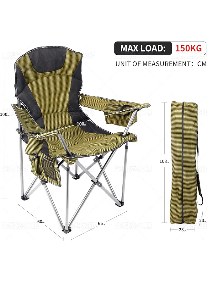 SKY-TOUCH Portable Foldable Camping Chair with Armrests Storage Pockets & Cup Holders – Sturdy & Comfortable Outdoor Chair with Carry Bag Maximum capacity: 150 kg(95x60x109cm) Green - Image 2