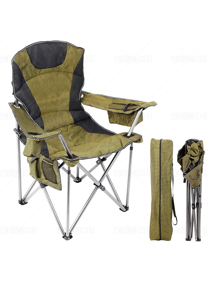 SKY-TOUCH Portable Foldable Camping Chair with Armrests Storage Pockets & Cup Holders – Sturdy & Comfortable Outdoor Chair with Carry Bag Maximum capacity: 150 kg(95x60x109cm) Green - Image 1
