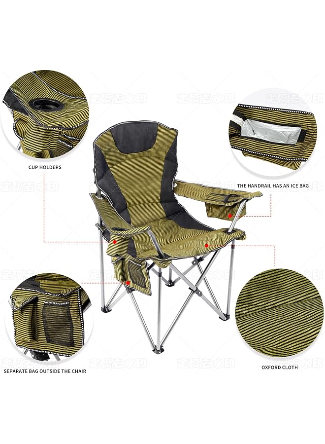 SKY-TOUCH Portable Foldable Camping Chair with Armrests Storage Pockets & Cup Holders – Sturdy & Comfortable Outdoor Chair with Carry Bag Maximum capacity: 150 kg(95x60x109cm) Green - Image 3