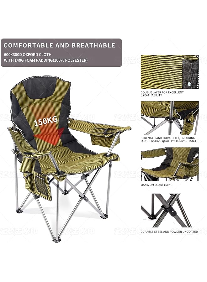SKY-TOUCH Portable Foldable Camping Chair with Armrests Storage Pockets & Cup Holders – Sturdy & Comfortable Outdoor Chair with Carry Bag Maximum capacity: 150 kg(95x60x109cm) Green - Image 4