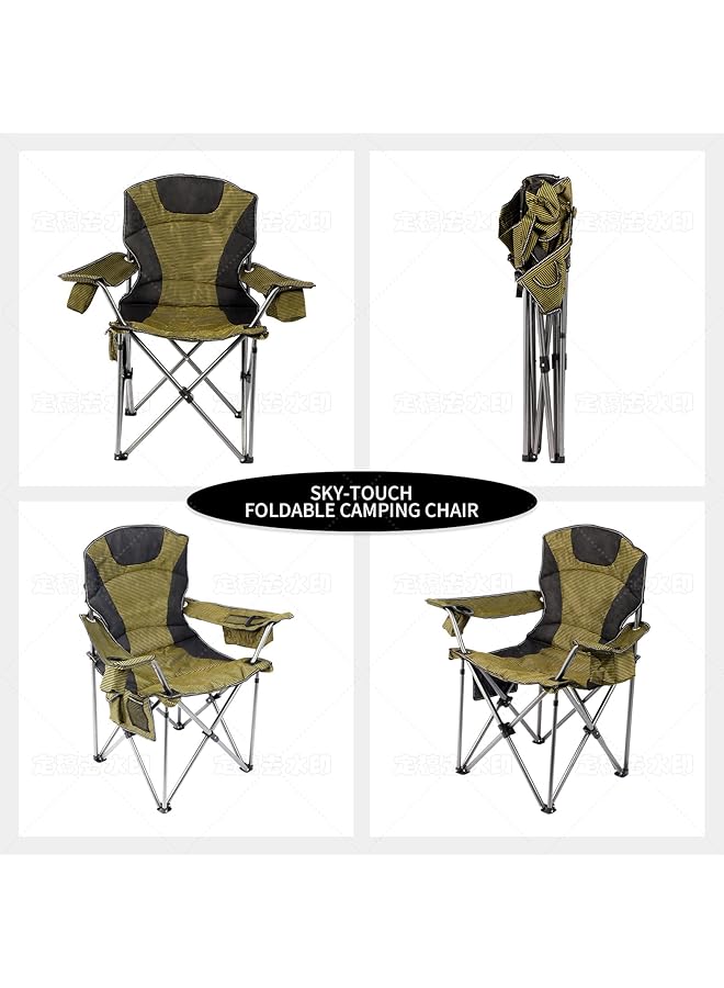 SKY-TOUCH Portable Foldable Camping Chair with Armrests Storage Pockets & Cup Holders – Sturdy & Comfortable Outdoor Chair with Carry Bag Maximum capacity: 150 kg(95x60x109cm) Green - Image 5