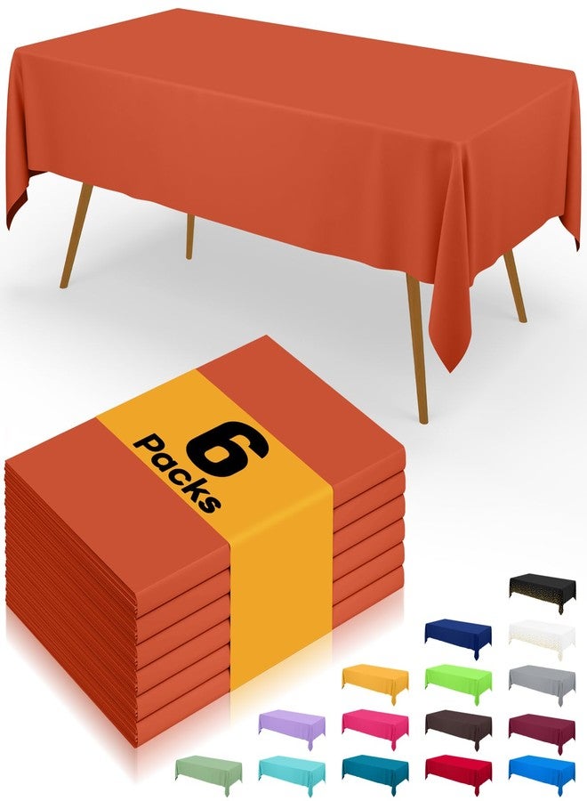 Smiry Disposable Table Cloth - 6 Pack, 54 x 108 Inch Waterproof Rectangle Tablecloths for Parties, Decorative Plastic Table Cover, Leakproof & Sturdy, Orange - Image 1