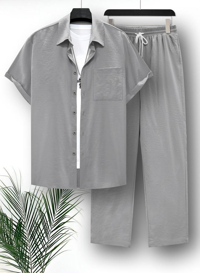 Take Two Solid Short Sleeve Shirt And Pants Co-Ords - Image 1