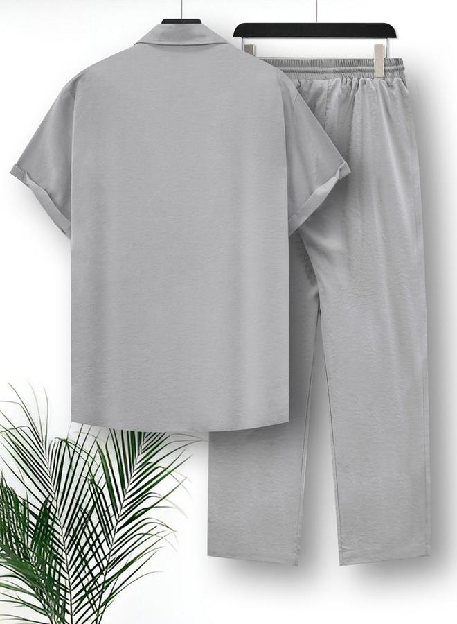 Take Two Solid Short Sleeve Shirt And Pants Co-Ords - Image 2