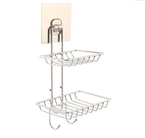 Gopendra Soap Dish Holder, Shower Caddy, Adhesive Bathroom Shelf Wall Mounted, No Drilling Strong Shower Caddies Kitchen Racks - Stainless Steel Storage Organizers (Double Layers) - Image 1