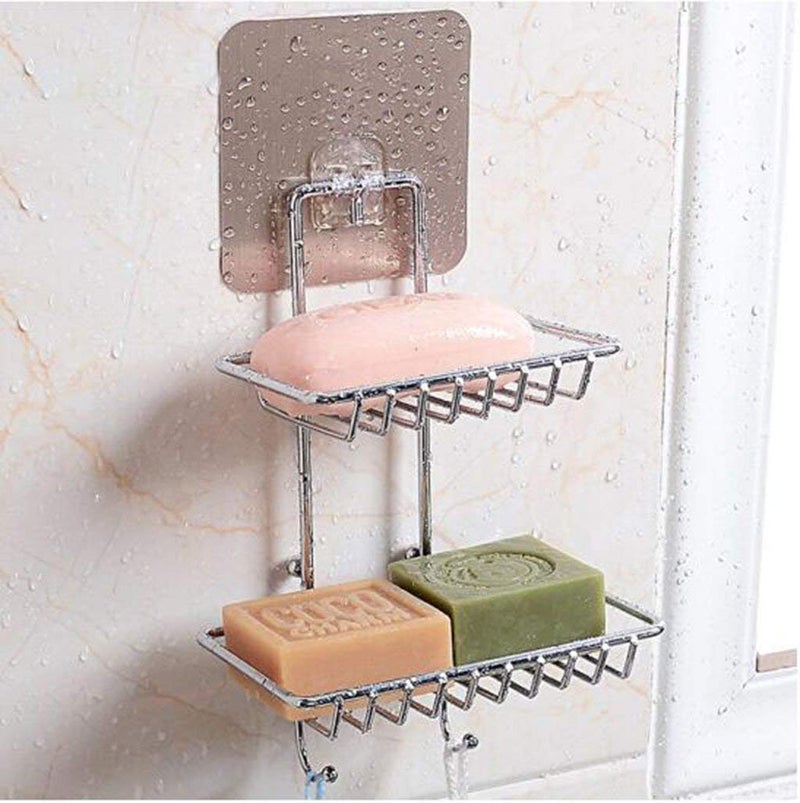 Gopendra Soap Dish Holder, Shower Caddy, Adhesive Bathroom Shelf Wall Mounted, No Drilling Strong Shower Caddies Kitchen Racks - Stainless Steel Storage Organizers (Double Layers) - Image 5