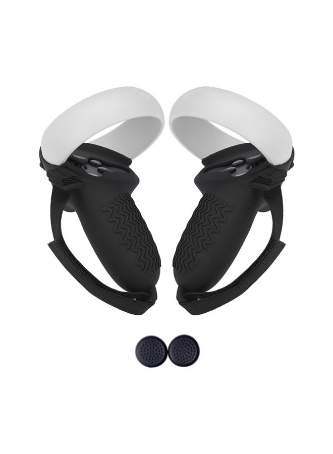 غطاء سيليكون مضاد للانزلاق لجهاز Oculus Quest2 Vr مقبض الجيل الثاني من وحدة التحكم Vr غطاء حماية غطاء مقبض لوحة الألعاب - الطراز: غطاء مقبض Quest2 شامل عالي الجودة أسود + غطاء الروك - Image 5