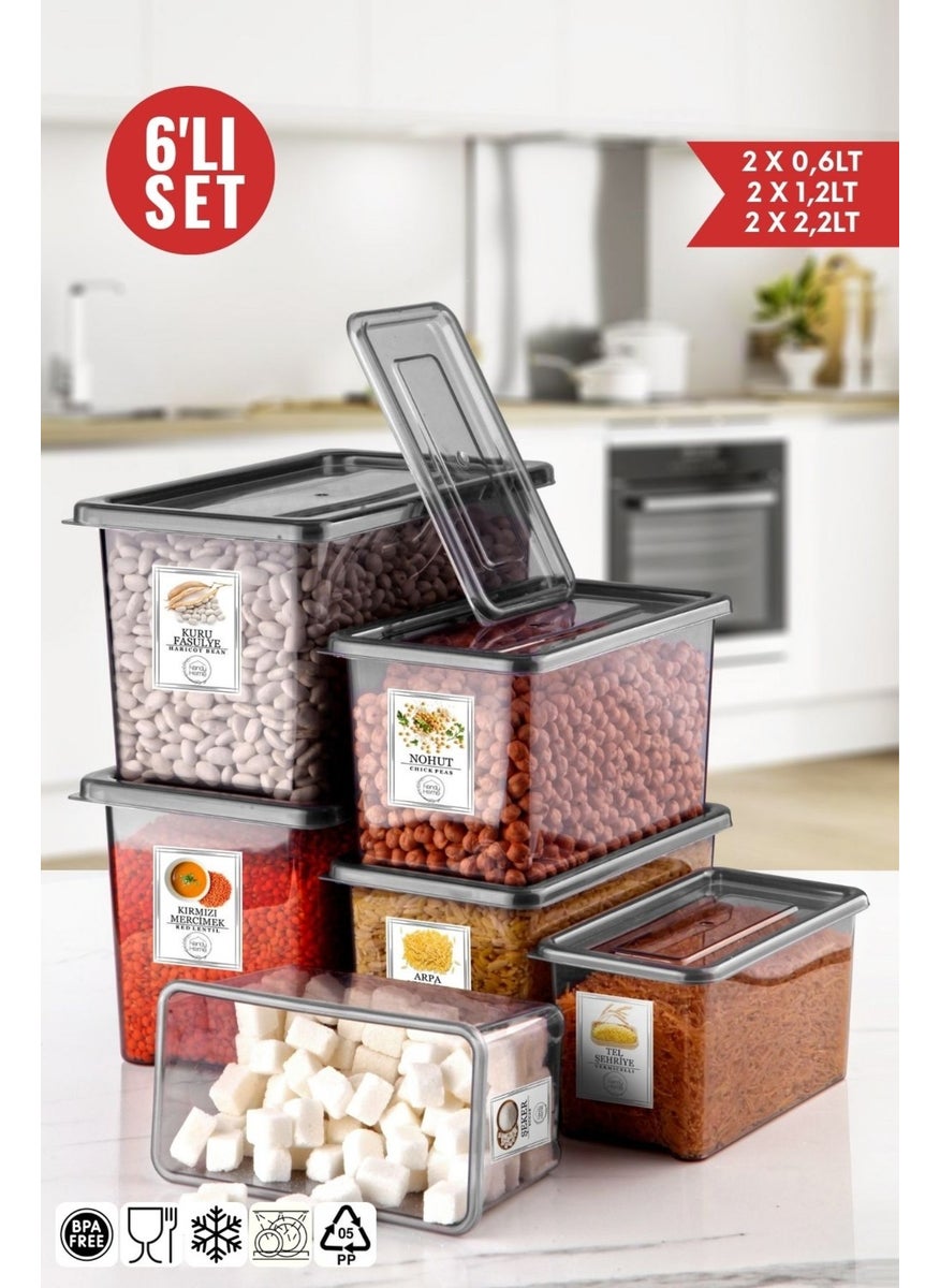 Nandy Home Labeled Jolly Storage Box Set of 6 2x0.6lt-2x1.2lt-2x2.2lt- Anthracite 