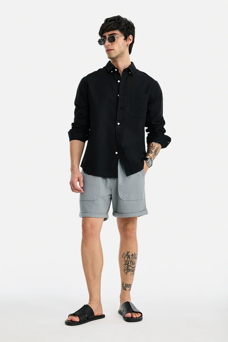 SNITCH Light Grey Textured Relaxed Casual Shorts