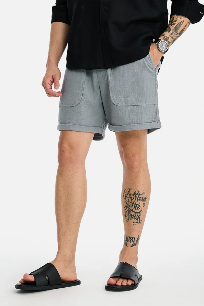 SNITCH Light Grey Textured Relaxed Casual Shorts