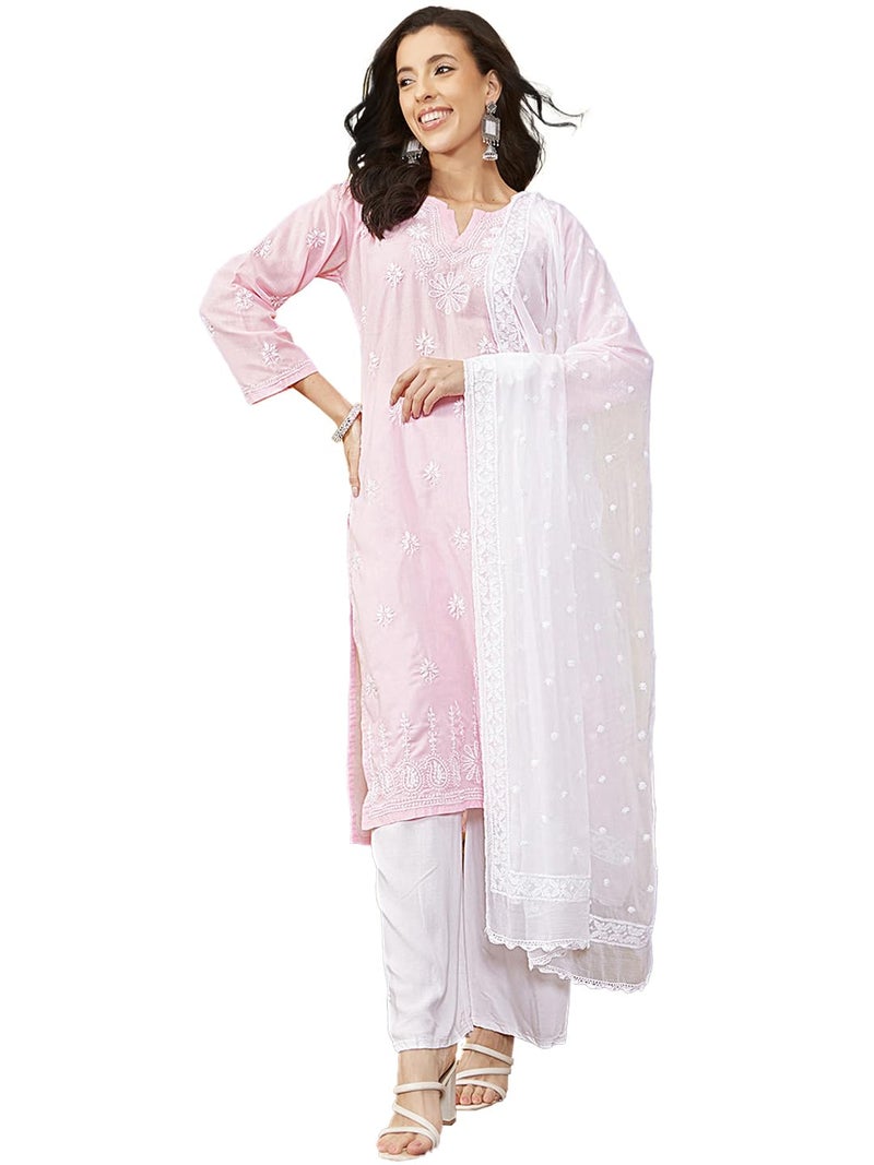 Ada Hand Embroidered Lucknowi Chikankari White Chiffon Dupatta Stole for Women A511215 - Image 1
