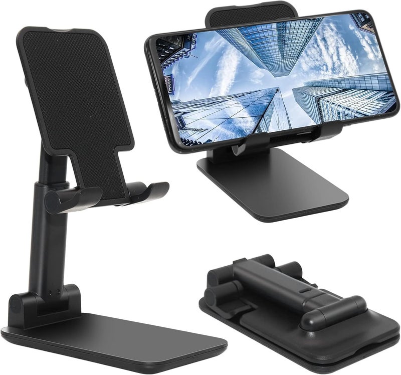 coku Mobile Stand for Desk, Height Adjustable & Foldable Phone Stand Holder for Home, Study, Table & Desktop Compatible with 4 to 10 Inch Smarphones & Tablets Devices (Black) - Image 1