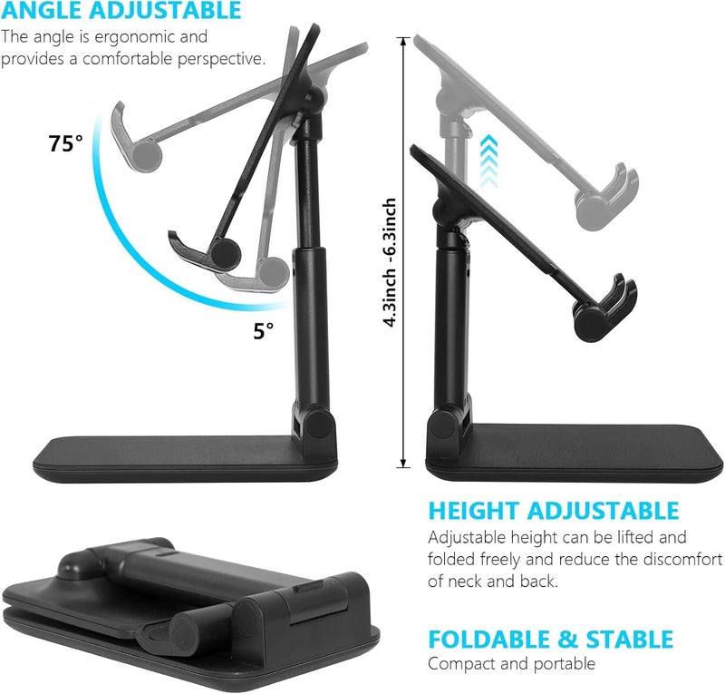 coku Mobile Stand for Desk, Height Adjustable & Foldable Phone Stand Holder for Home, Study, Table & Desktop Compatible with 4 to 10 Inch Smarphones & Tablets Devices (Black) - Image 2