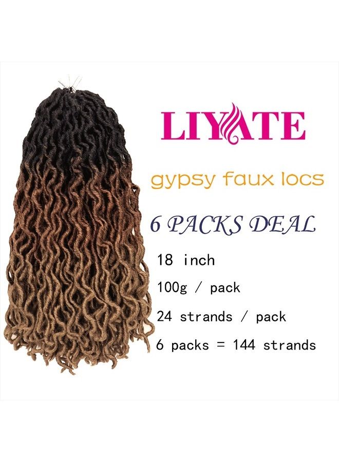 Liyate 18 Inch Goddess Faux locs Crochet Hair 6 Packs/Lot Soft Gypsy Locs Wavy Crochet Braids Dreadlocks 3 Tone Curly Wavy Twist Braiding Hair Extensions African Roots Braid（#1B/30/27) - Image 3